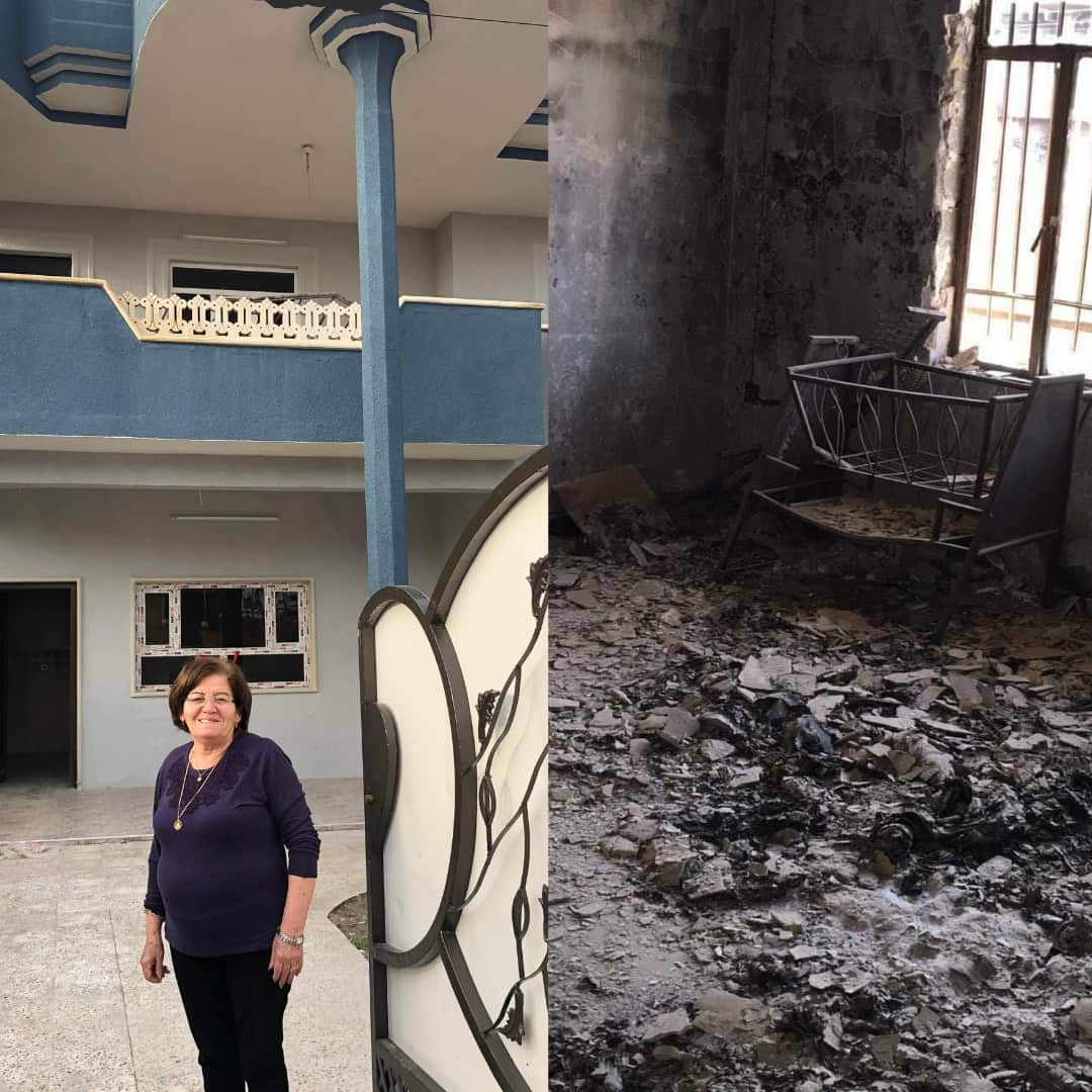 Manar Alkateb's home as it was (left) and now (right).