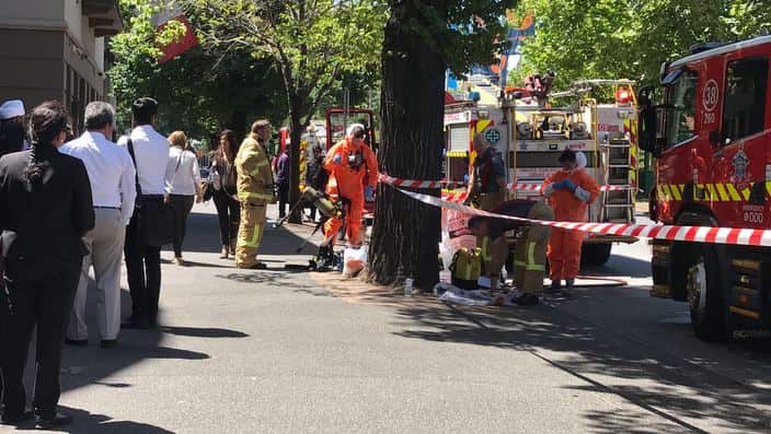 Hazmat and Fire crew outside the Indian Consulate