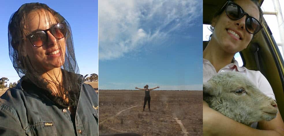 Tre immagini di Cristiana Crivellaro durante il suo periodo di lavoro in una farm del Western Australia