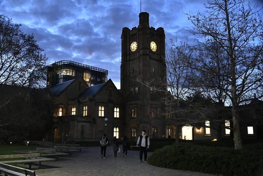 The Old Arts building at University of Melbouren at night.
