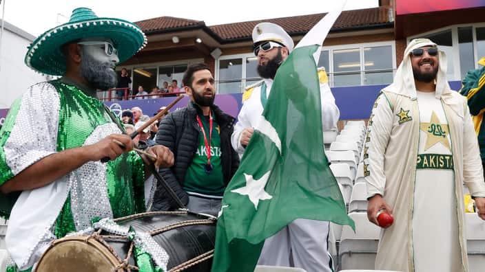 Pakistan fans wait for the start of the Cricket World Cup match between Australia and Pakistan at the County Ground in Taunton, south west England, Wednesday, June 12, 2019. (AP Photo/Alastair Grant)