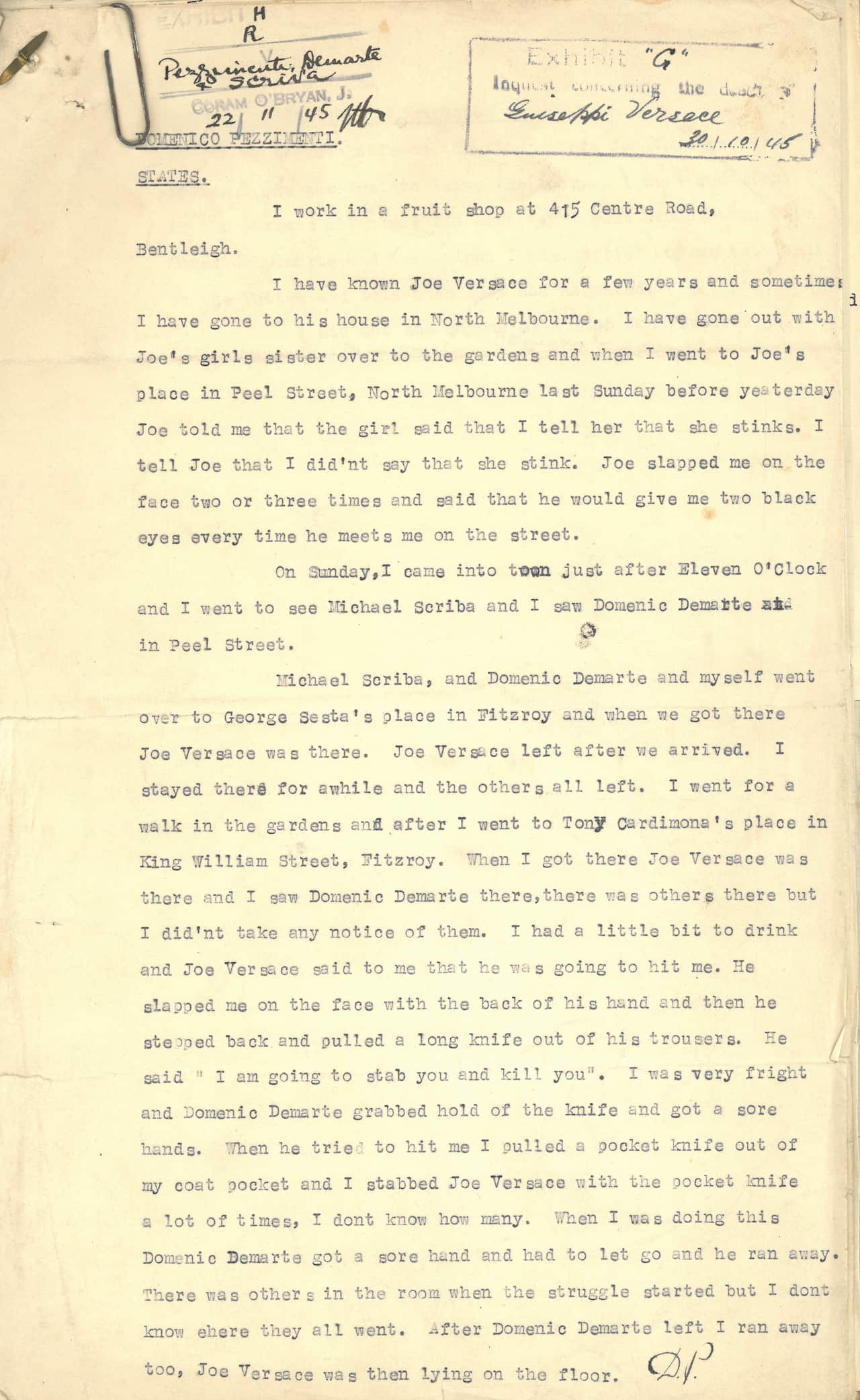 La deposizione di Domenico Pezzimenti.