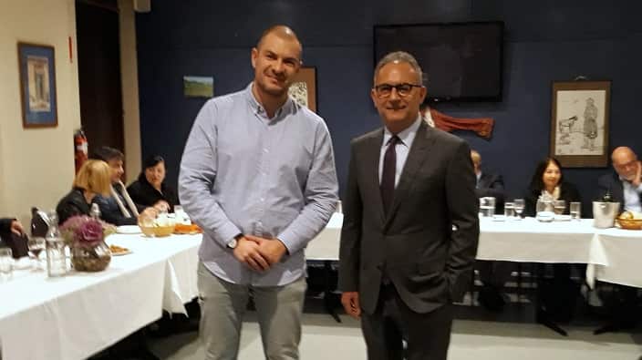 The President of the Democratic Rally party, Averof Neofytou with SBS Greek's Panos Apostolou.