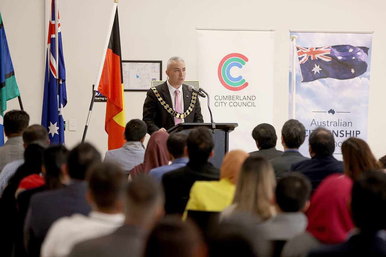 Cumberland City's Mayor Steve Christou during Citizenship ceremony