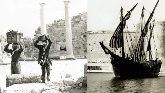 Filming at the Ancient Ruins of Cyprus's town of Salamis in 1973. 