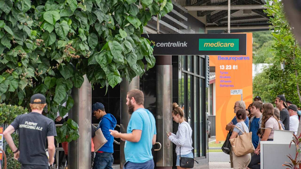 Australians queue at Centrelink during covid-19 pandemic