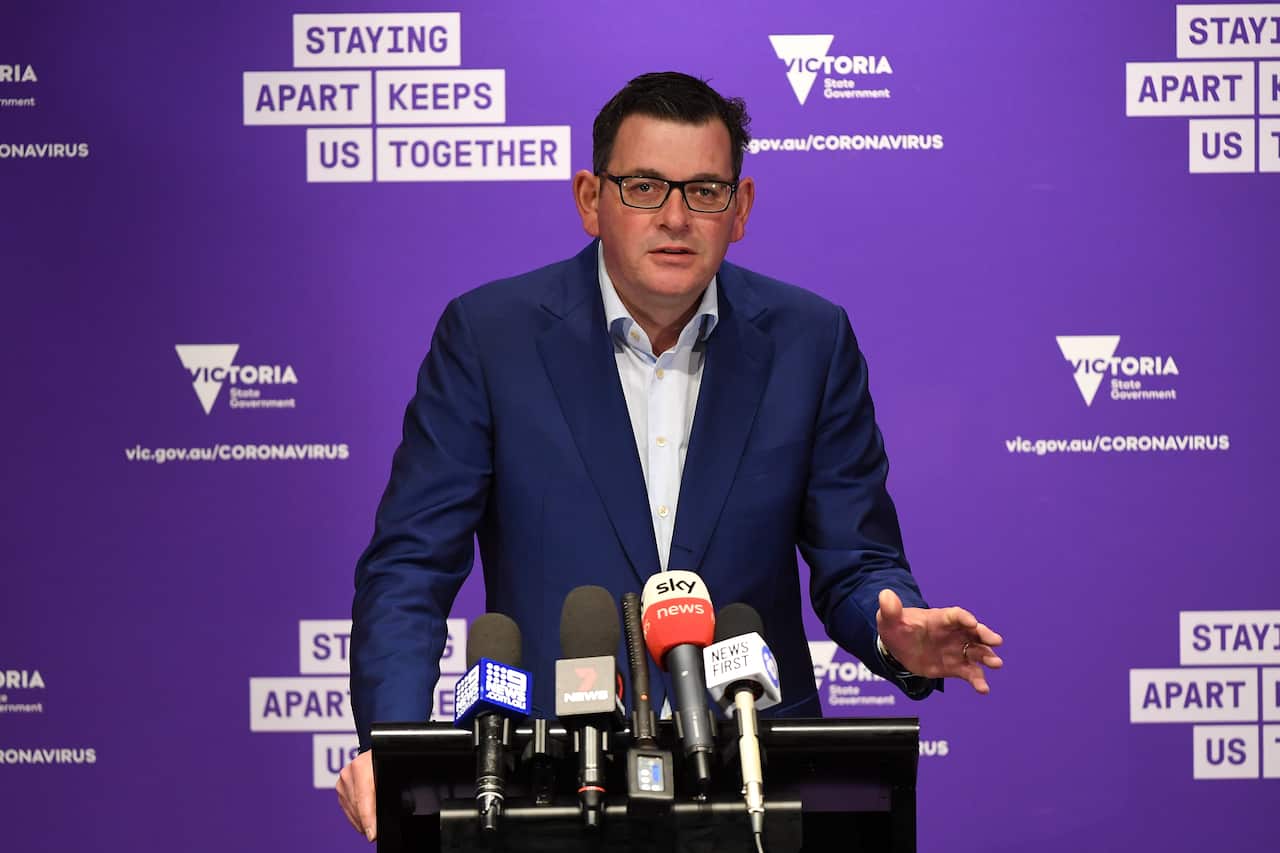 Victorian Premier Daniel Andrews addresses the media during a press conference in Melbourne, Thursday, July 16, 2020. Victoria has recorded 317 new Coronavirus cases overnight. (AAP Image/James Ross) NO ARCHIVING