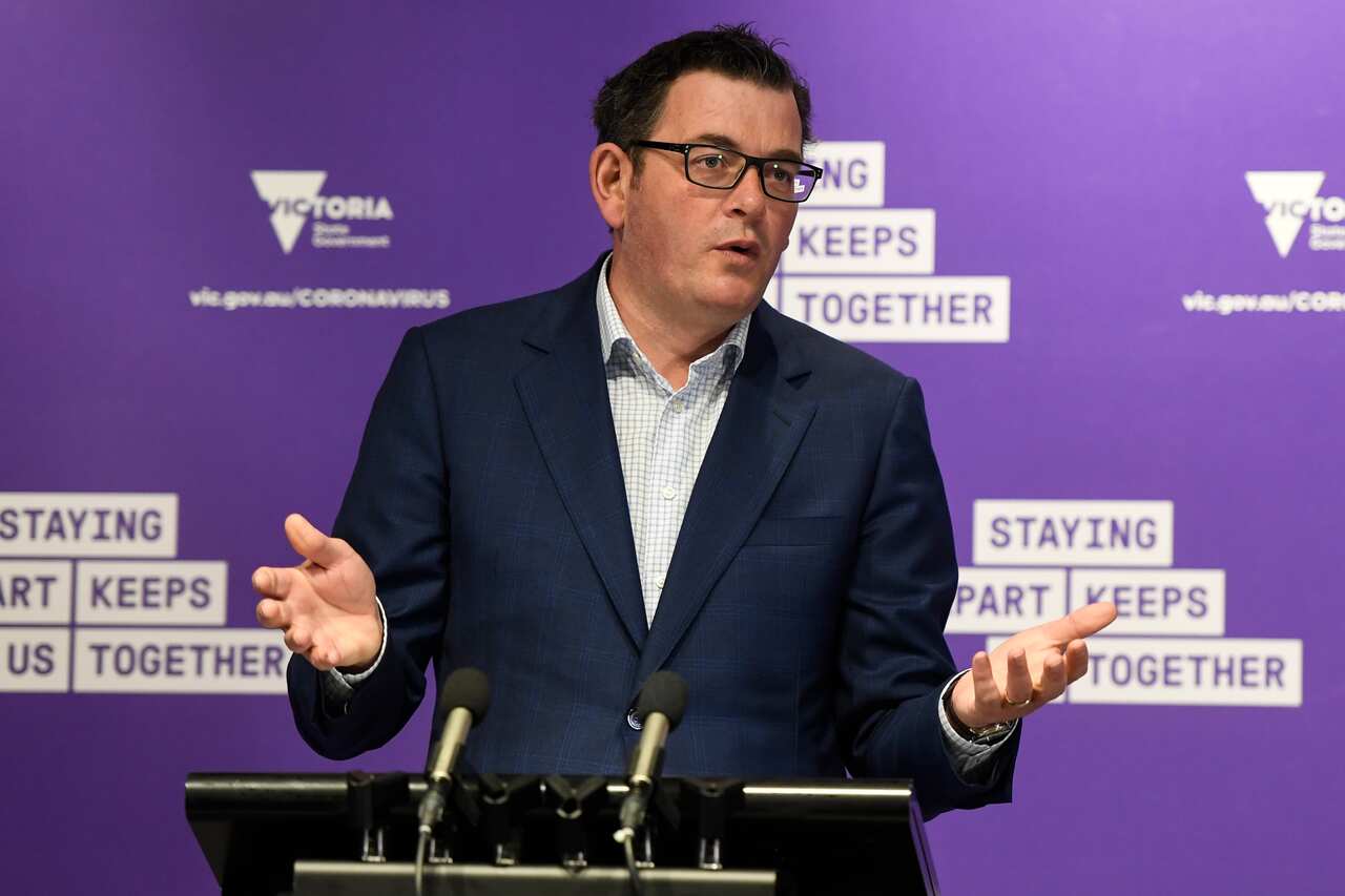 Victorian Premier Daniel Andrews speaks to the media during a press conference in Melbourne, Sunday, August 16, 2020. Victoria has recorded 279 new coronavirus cases and 16 deaths, taking the national toll to 395. (AAP Image/Erik Anderson) NO ARCHIVING