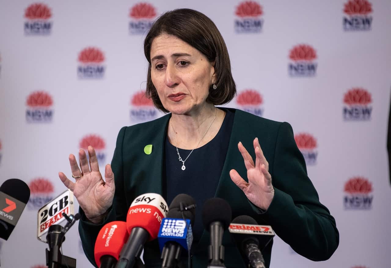 NSW Premier Gladys Berejiklian speaks to the media during a press conference in Sydney