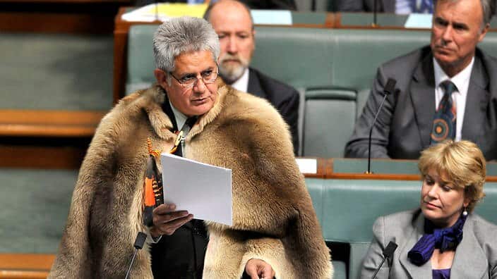 The first indigenous member of the House of Representatives Ken Wyatt delivers his maiden speech to the House of Representatives in Canberra, Wednesday, Sept. 29, 2010.  (AAP Image/Alan Porritt)  NO ARCHIVING