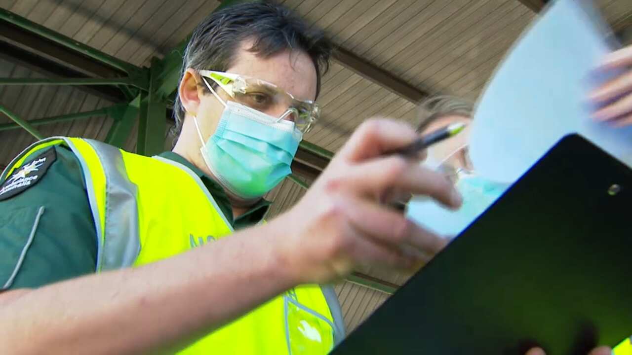 Martin Gaspari from St John Ambulance working at a coronavirus drive through testing clinic in Sydney.