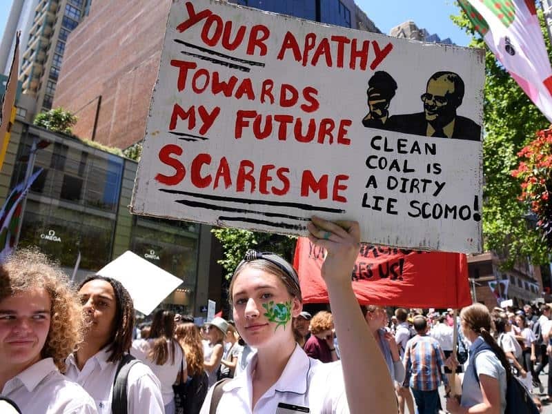 Students rally against the government's climate change policies in Sydney last year.