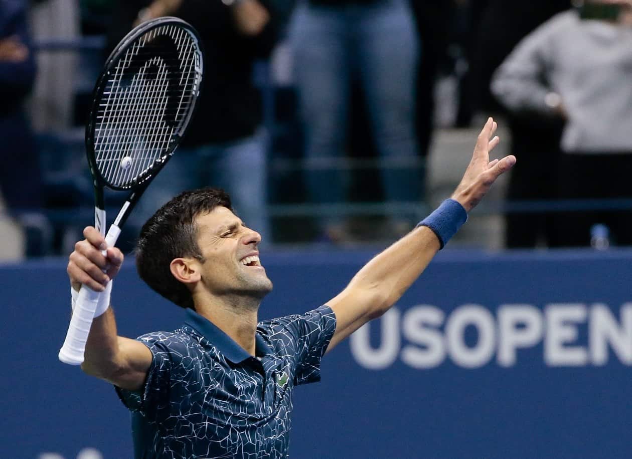 Novak Djokovic, of Serbia, celebrates after defeating Juan Martin del Potro, of Argentina, during the men's final of the U.S. Open tennis tournament