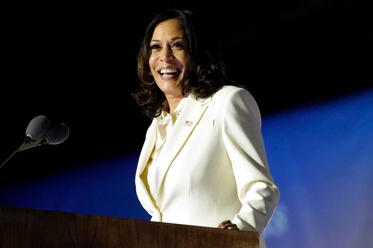 Vice President-elect Kamala Harris speaks at a Joe Biden victory rally. 
