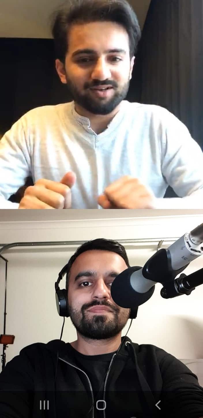 SBS Urdu's Waqar Ali interviewing Shahwaiz Qureshi who is in 14-day isolation at a Melbourne hotel.