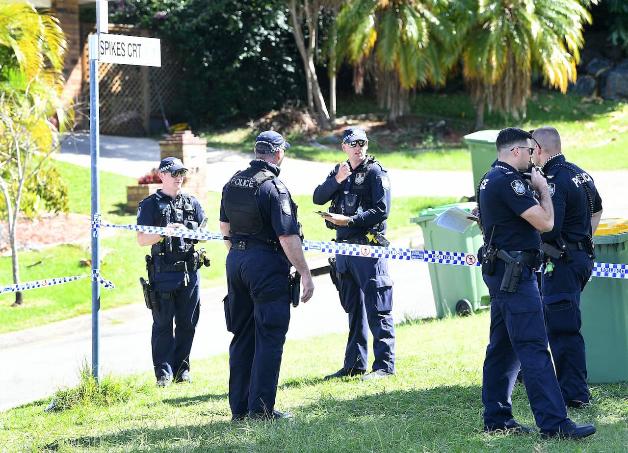 Police work near the crime scene in Arundel on the Gold Coast, Tuesday, 20 April, 2021. 