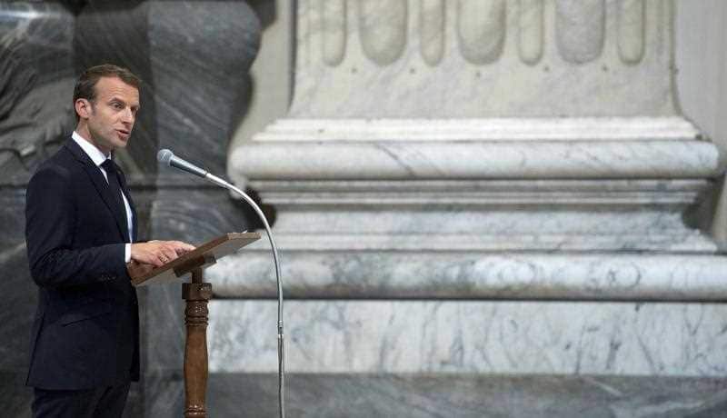 French President Emmanuel Macron speaks after meeting Pope Francis at the Vatican