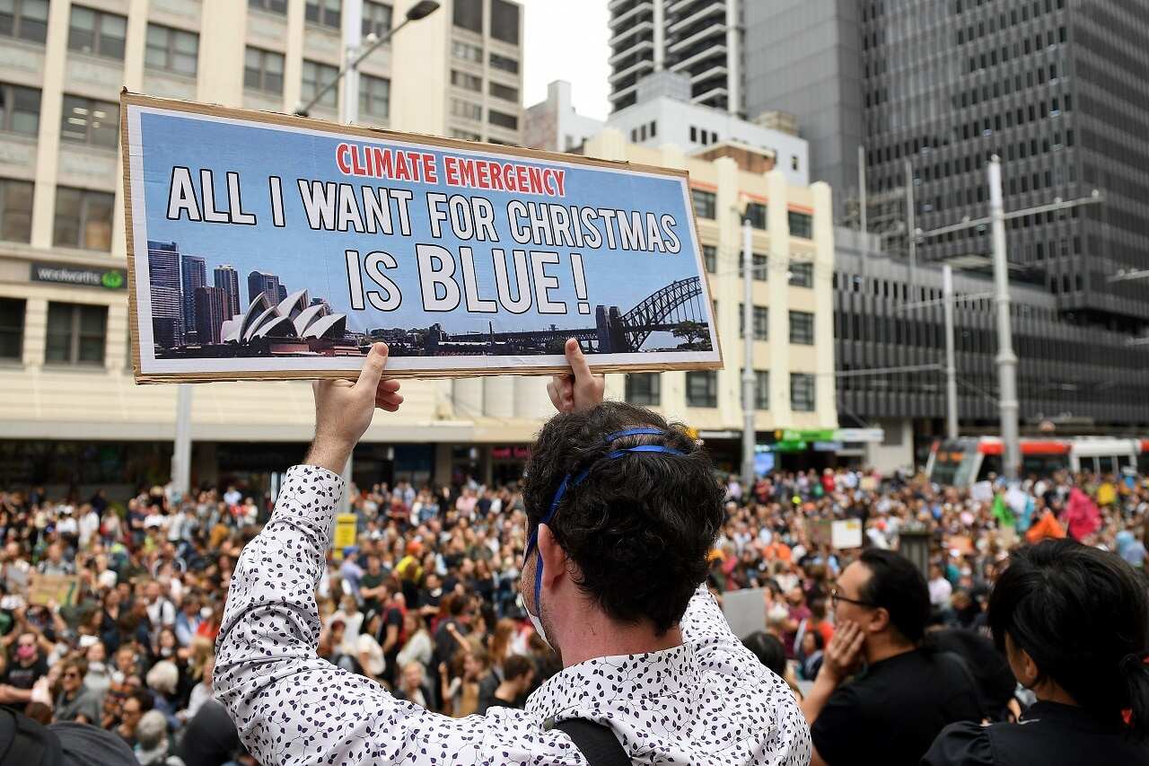 Protesters during the "NSW is Burning, Sydney is Choking" rally.