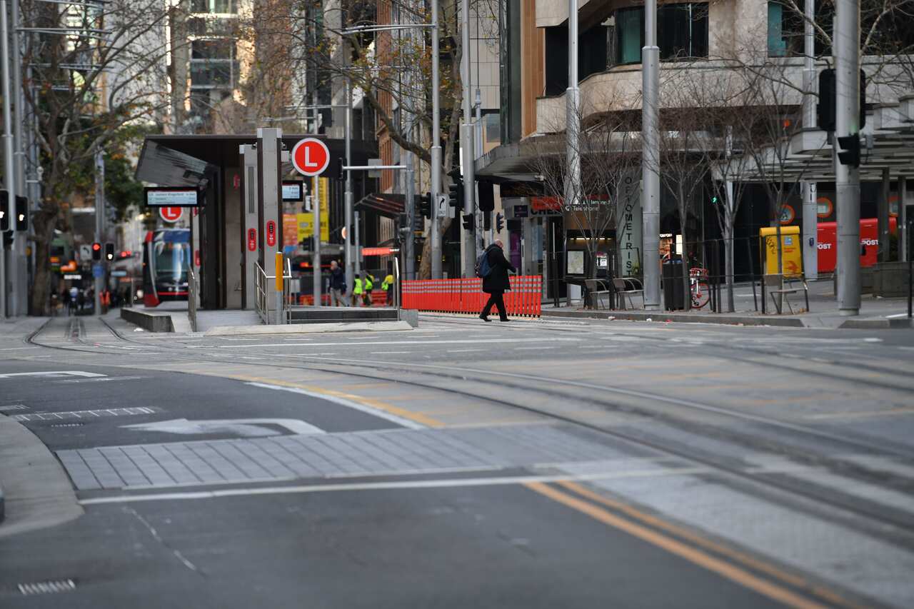 Empty streets are seen at in the central business district in Sydney.