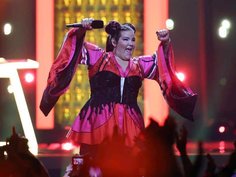 Netta performing Toy at Eurovision in Portugal.