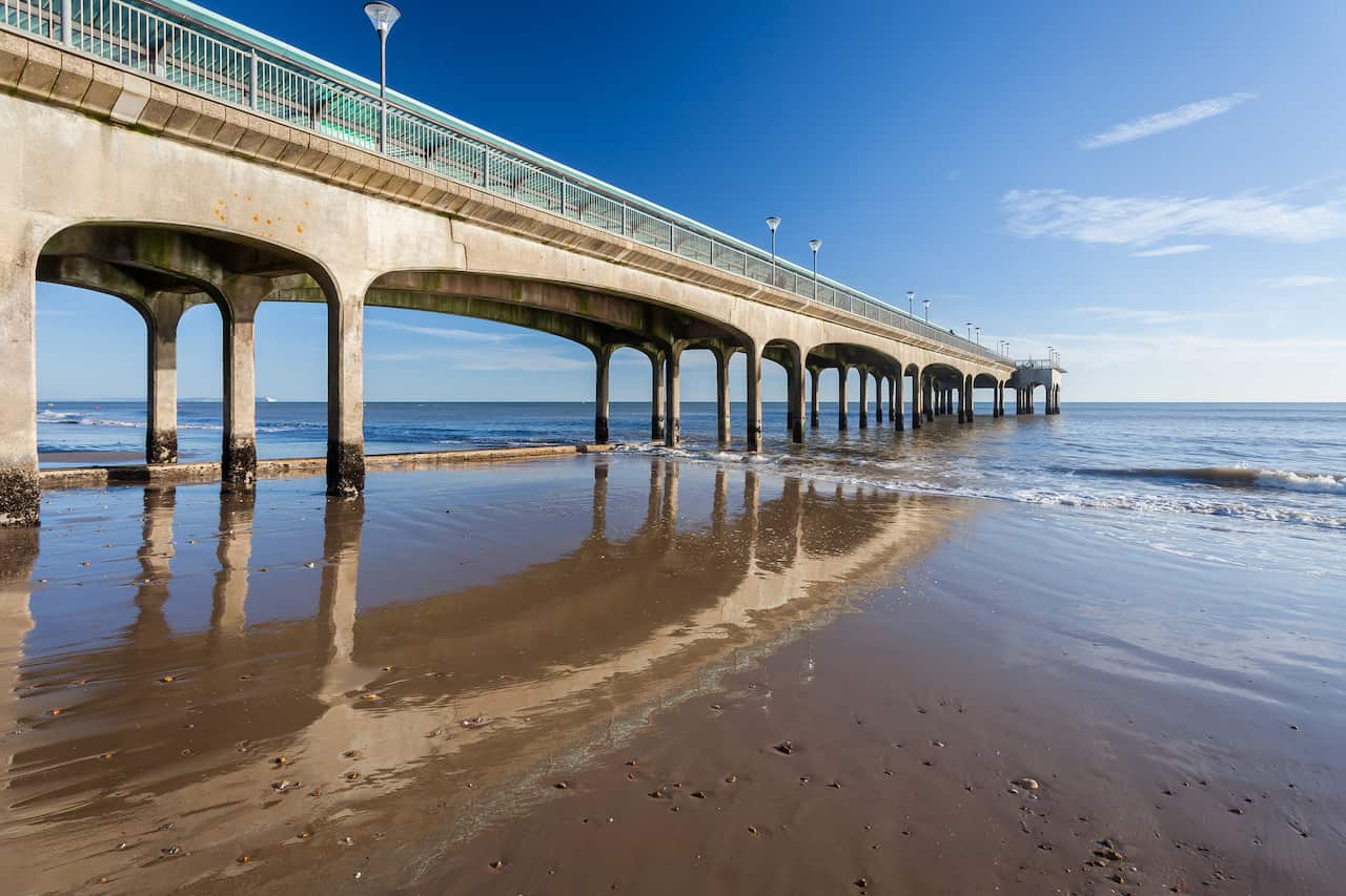 Beautiful sunny day at Boscombe Pier near Bourneouth Dorset England UK Europe.