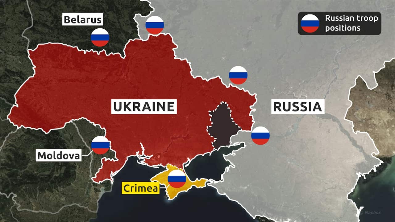 Map showing positions of Russian troops around Ukraine.