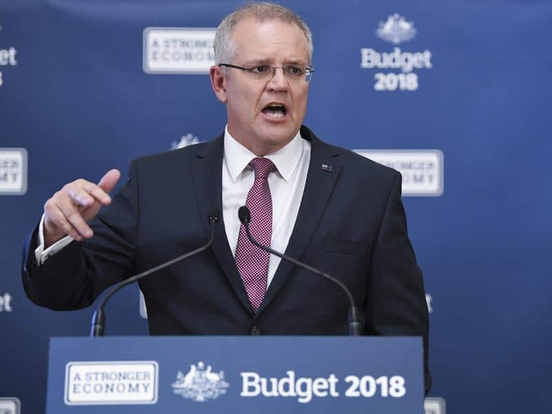 Scott Morrison at a press conference for the 2018 budget.