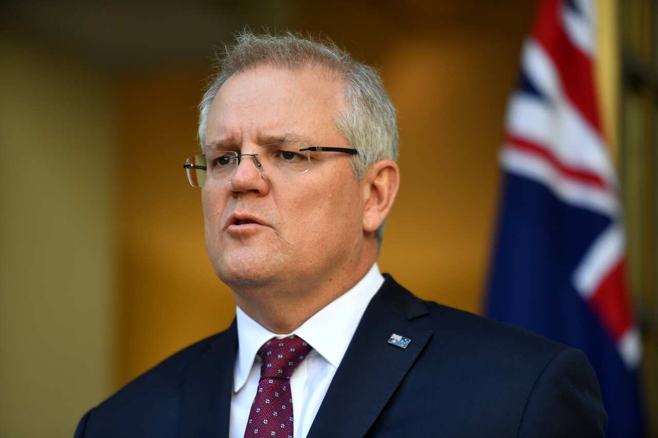 Prime Minister Scott Morrison at a press conference at Parliament House in Canberra.