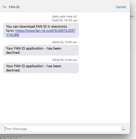 An exchange with the Fan-ID account that Aaron Camm says he received.