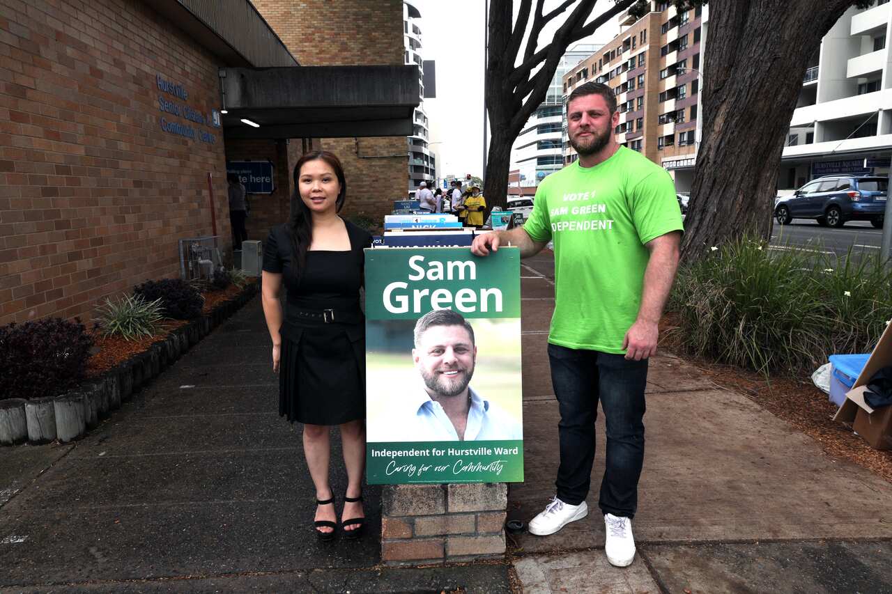 Sameul Green and his wife Yawen Su, candidates for Hurstville Ward of the local election of Georges River council.