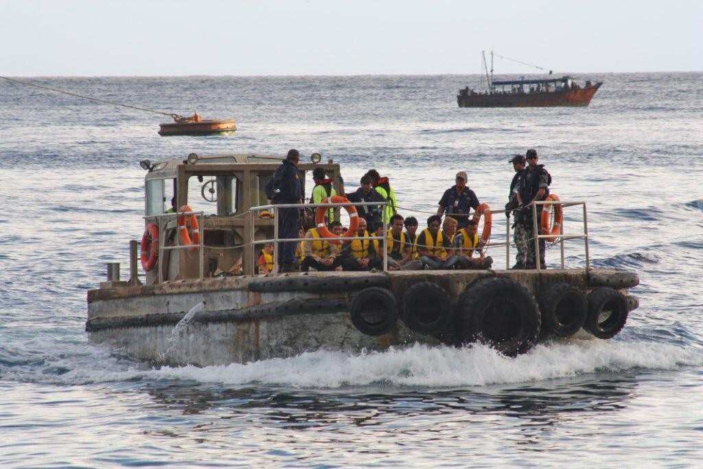 A boat carrying asylum seekers arrives at Christmas Island on in 2012.