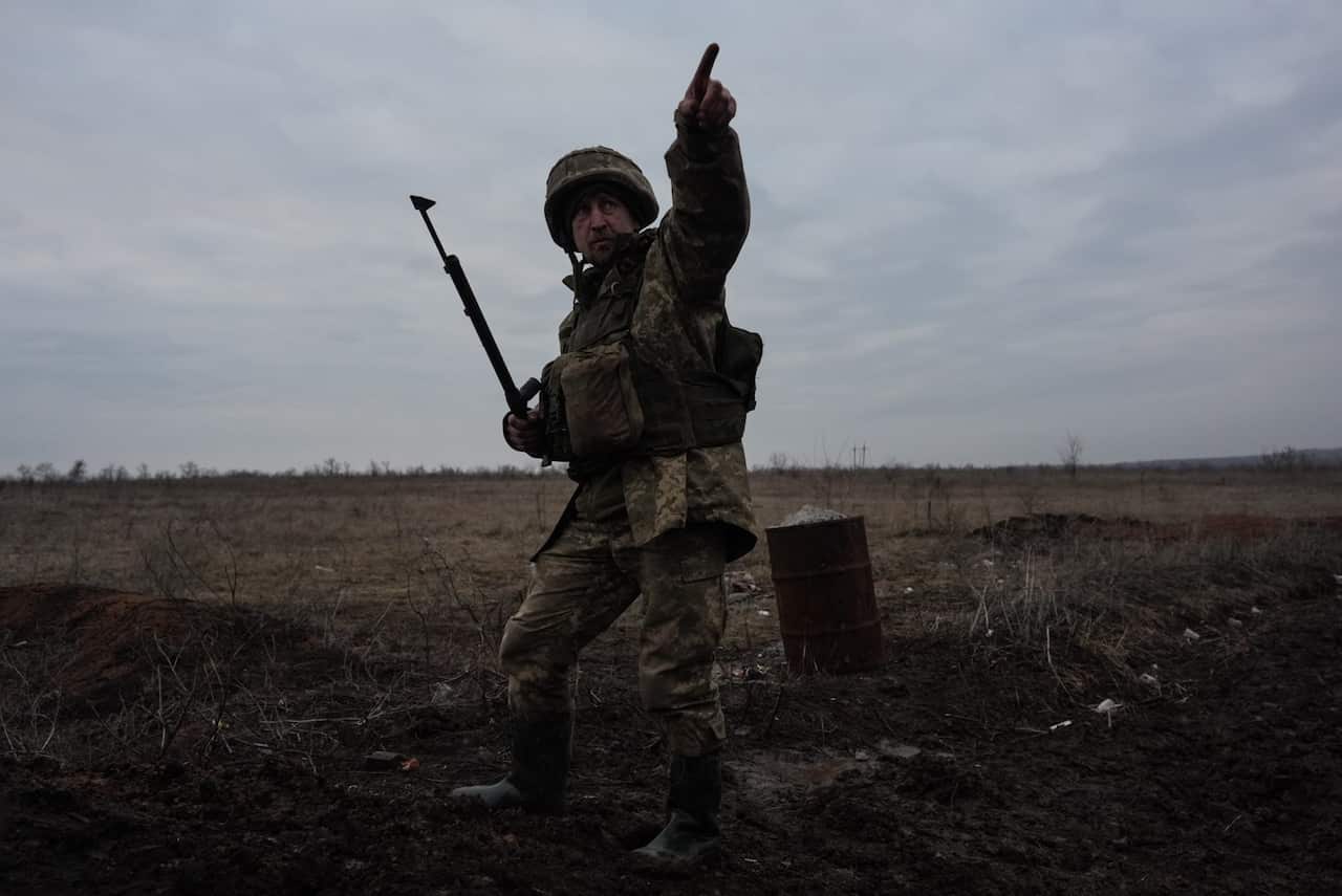  A Ukrainian soldier is seen out of Svitlodarsk, Ukraine.
