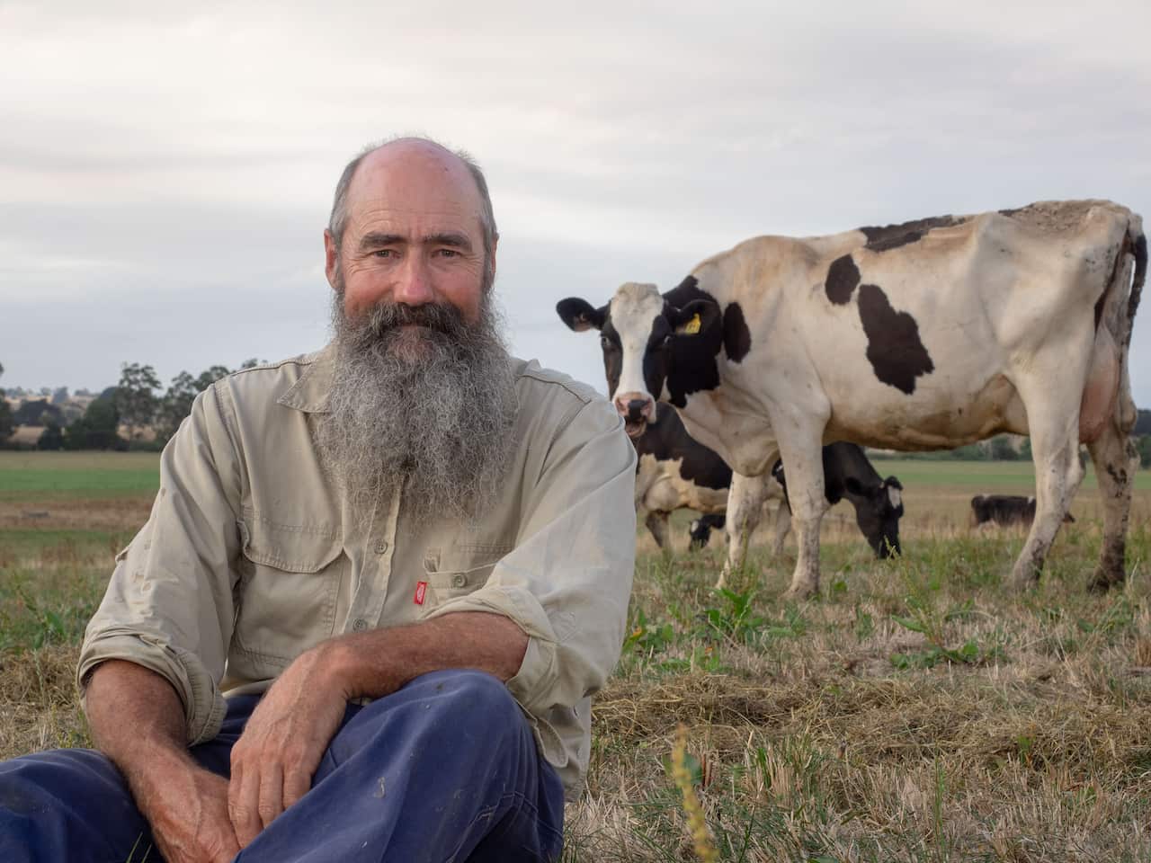 Ron Paynter with his cows on his farm, a 450-acre family business he has run for 25 years in Ellinbank, Victoria 