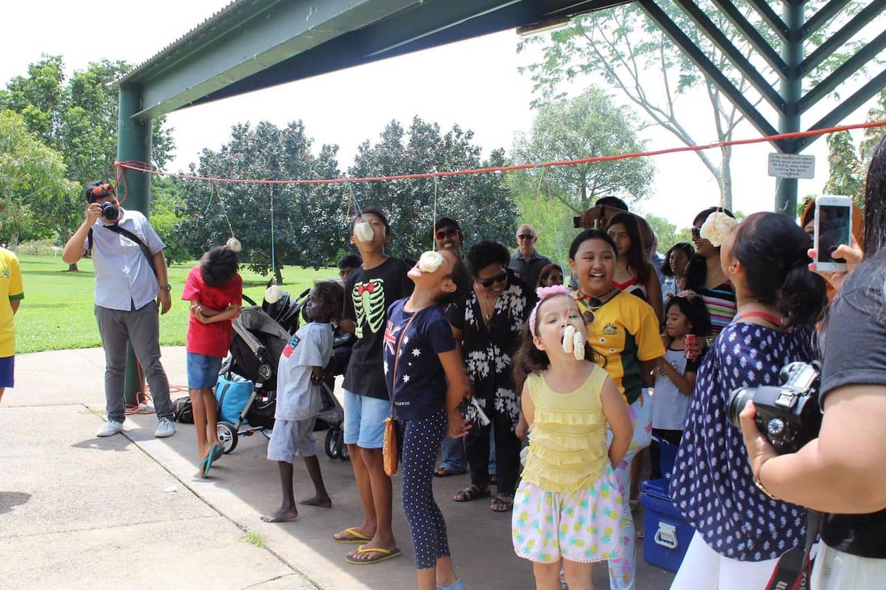 Indonesian Diaspora in Darwin and kerupuk eating  competition at Australia Day celebration, 2017.