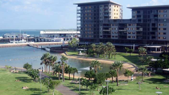View of Darwin's new Waterfront precinct from the Vibe Waterfront hotel, Oct. 20, 2011. (AAP Image/Caroline Berdon) NO ARCHIVING