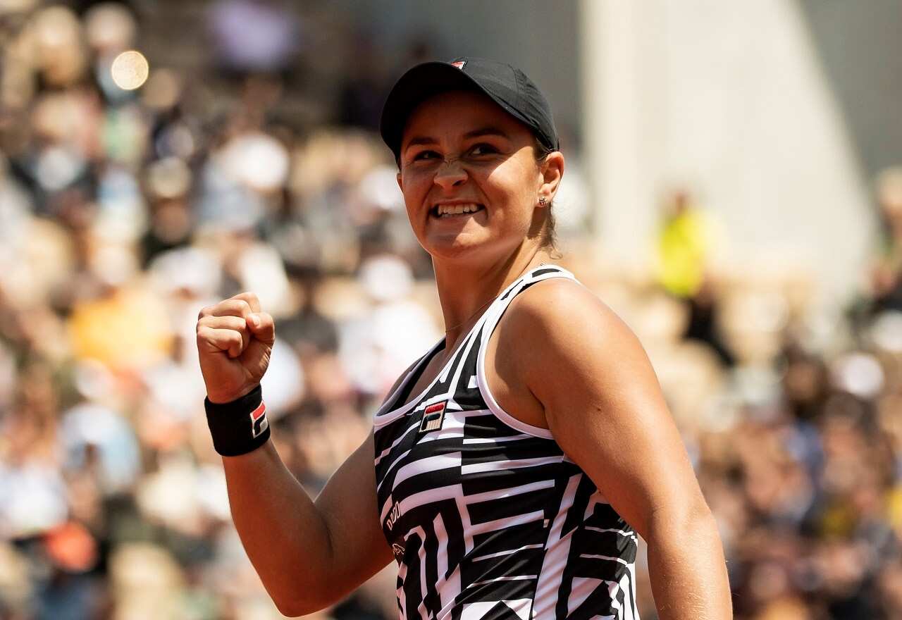 Ashleigh Barty of Australia celebrates her 6-3 7-5 victory.