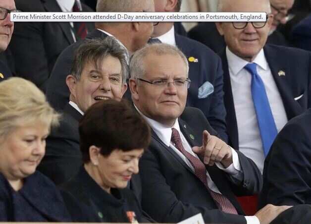Prime Minister Scott Morrison attended D-Day anniversary celebrations in Portsmouth, England.