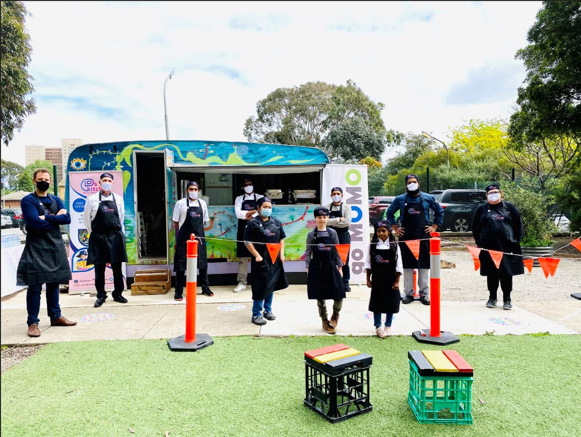 Daman and Diya with all the volunteers at their food van at Collingwood
