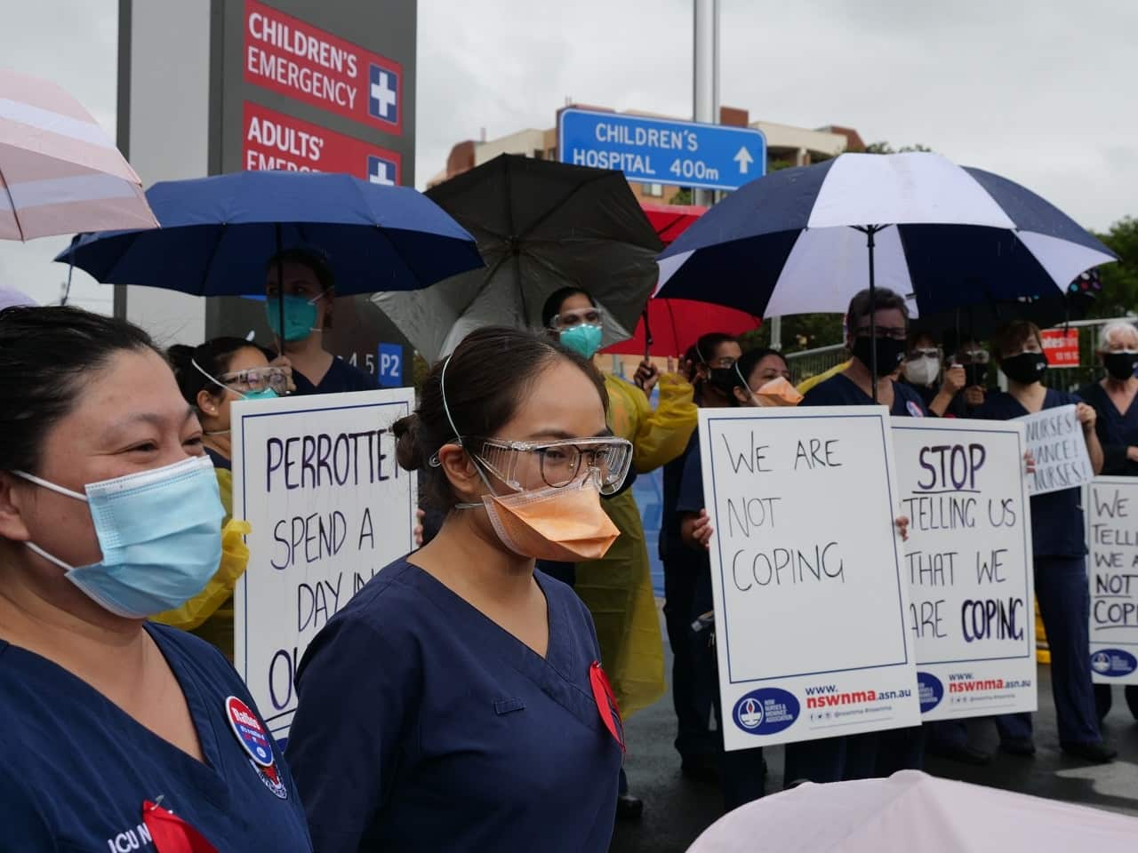 IICU nurses rally outside Westmead Hospital in Sydney, Wednesday, January 19, 2022. 