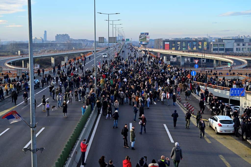 Environmental demonstrators block the main highway in Belgrade, and several cities in Serbia, to protest a controversial project by mining giant Rio Tinto.