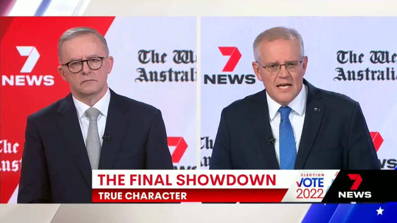 Labor leader Anthony Albanese (left) and Prime Minister Scott Morrison face questions in the final leaders' debate.