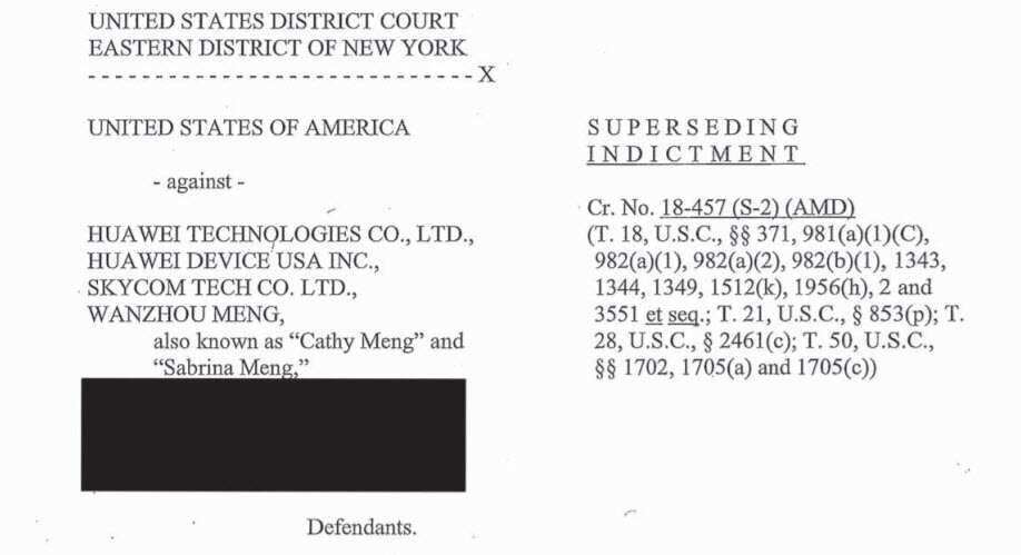 US Department of Justice charges against Huawei 