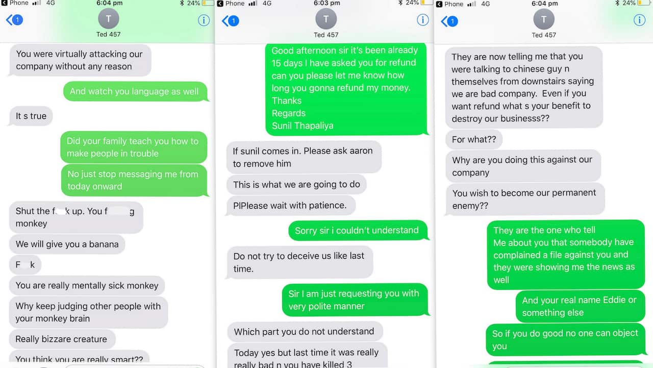 Screen shot from Sunil Thapaliya's phone about his alleged correspondence with Eddie Kang.