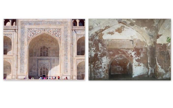 Calligraphy on the Taj and to the Right Calligraphy on Sarai Amanat Khan