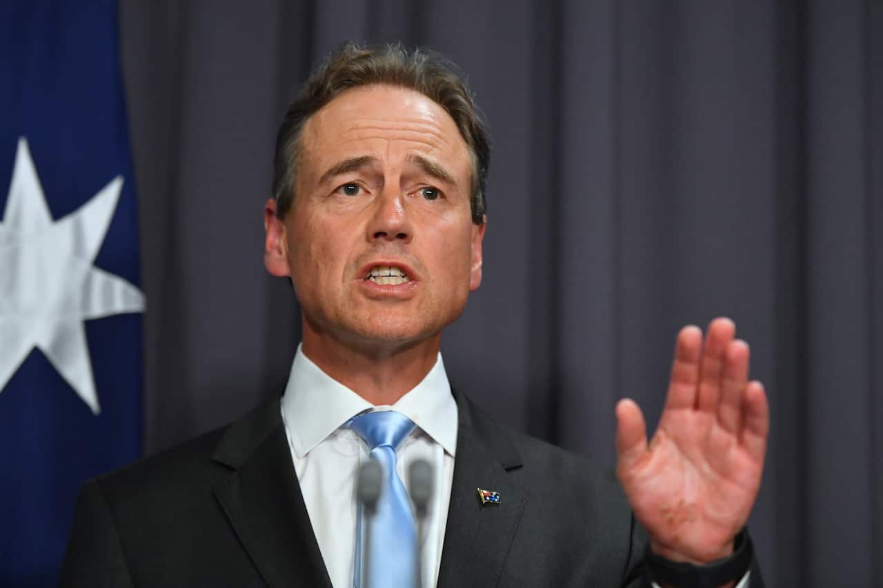 Minister for Health Greg Hunt at a press conference at Parliament House in Canberra.