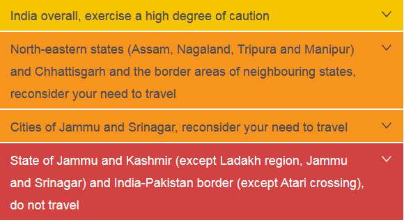 DFAT travel advisory to Australians wishing to travel to India