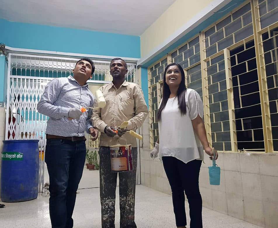 Dhurmus and Suntali at Kathmandu's Bir hospital as part of their hospital clean up campaign.