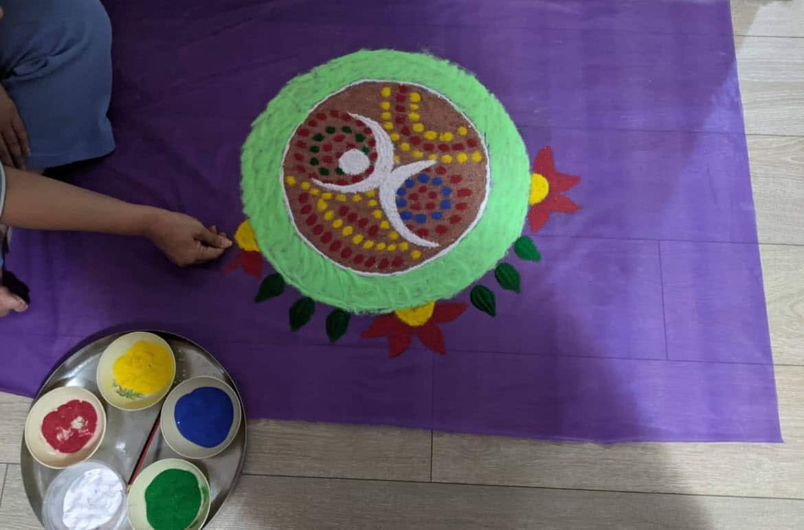 Bijal Desai made Rangoli that represents the Aboriginal symbols.