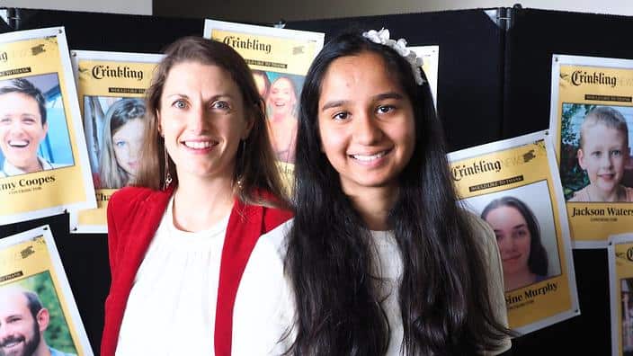 Crinkling News editor Saffron Howden, left, and 14-year-old Diya Mehta, who interviewed the PM for the newspaper.
