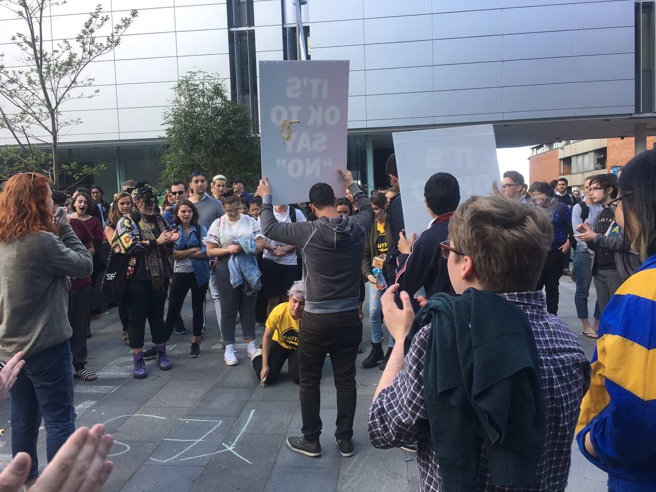 Hummus has been thrown at the vote no posters at USyd